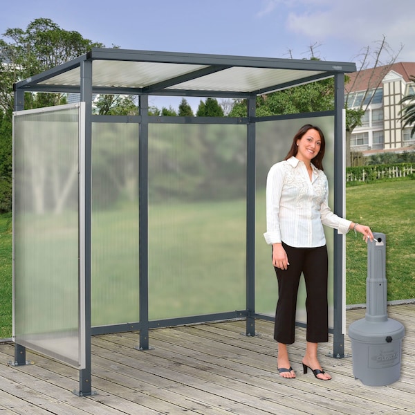 Global Industrial Bus Smoking Shelter 3-Side W/GRY 5 Gallon Outdoor Ashtray 6ft5inWx3ft8inDx7ftH 493404GYP - main